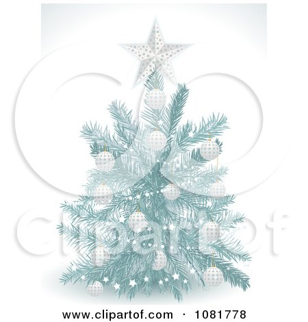 Clipart 3d Blue Christmas Tree With Silver Ornaments - Royalty Free Vector Illustration by elaineitalia