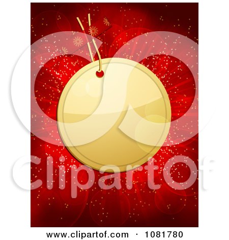 Clipart 3d Golden Christmas Tag Over Red Lights - Royalty Free Vector Illustration by elaineitalia