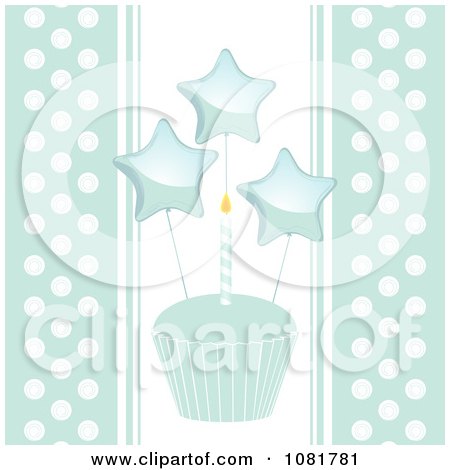 Clipart Blue Cupcake With A Candle And Stars And Polka Dot Edges - Royalty Free Vector Illustration by elaineitalia