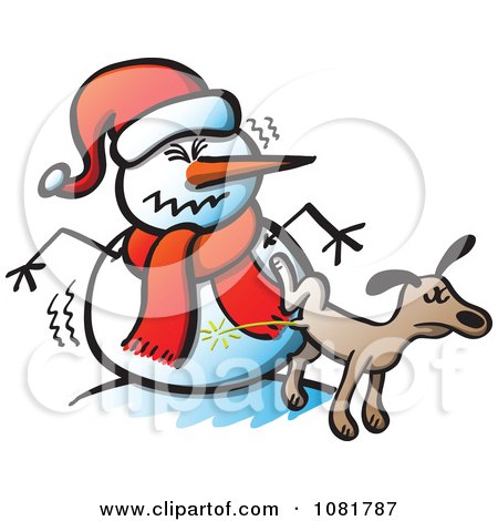 Clipart Dog peeing on a mad snowman - Royalty Free Vector Illustration by Zooco