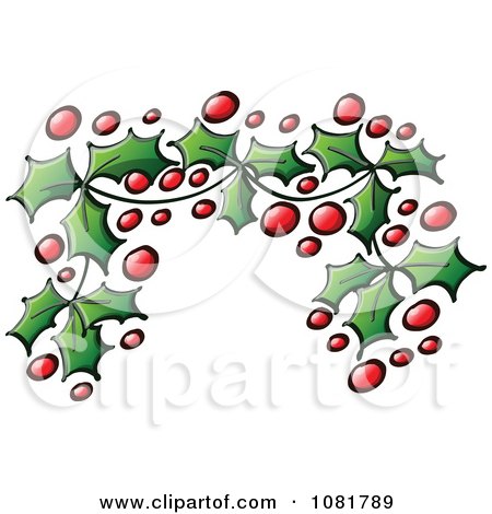Clipart Christmas Holly Leaves And Berries Corner Design Element - Royalty Free Vector Illustration by Zooco