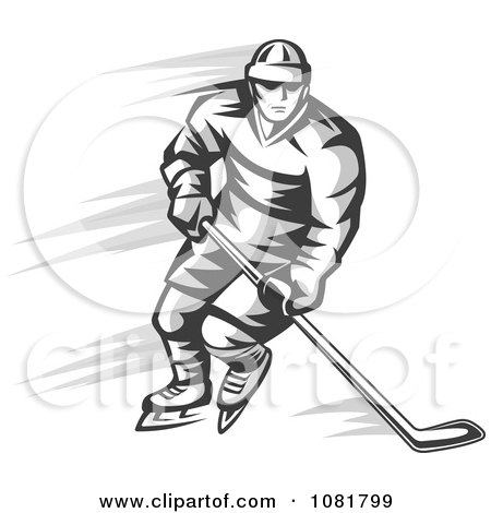Clipart Grayscale Ice Hockey Player - Royalty Free Vector Illustration by Vector Tradition SM