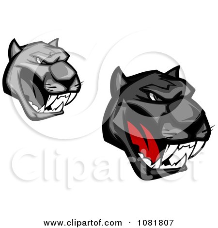 Clipart Grayscale And Black Growling Panther Heads - Royalty Free Vector Illustration by Vector Tradition SM