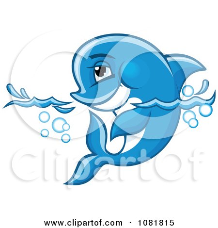 Clipart Cute Blue Dolphin Wading In Water - Royalty Free Vector Illustration by Vector Tradition SM