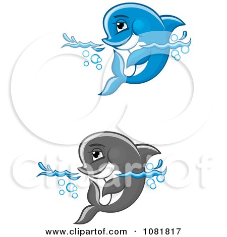 Clipart Cute Blue And Gray Dolphins Wading In Water - Royalty Free Vector Illustration by Vector Tradition SM