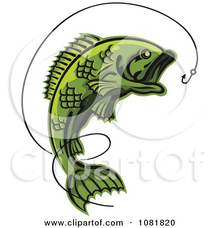 Clipart Green Leaping Fish And Hook With Line - Royalty Free Vector Illustration by Vector Tradition SM