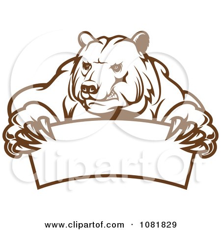 Clipart Brown Bear Holding A Curved Banner - Royalty Free Vector Illustration by Vector Tradition SM