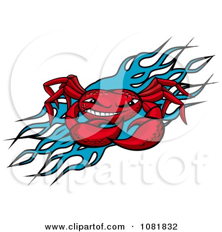 Clipart Tough Red Crab Over Blue Flames - Royalty Free Vector Illustration by Vector Tradition SM