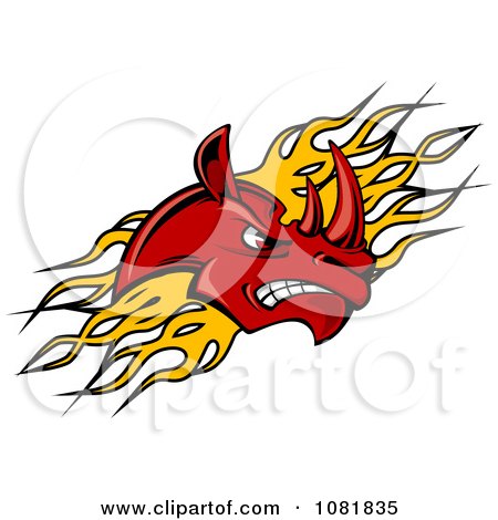 Clipart Red Rhino Head Over Yellow Flames - Royalty Free Vector Illustration by Vector Tradition SM