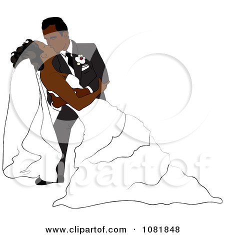 Clipart Romantic Black Groom Dipping And Kissing The Bride While Dancing - Royalty Free Illustration by Pams Clipart