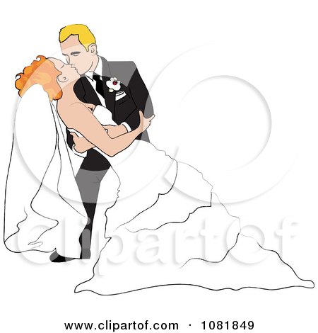 Clipart Romantic Blond Groom Dipping And Kissing The Bride While Dancing - Royalty Free Illustration by Pams Clipart