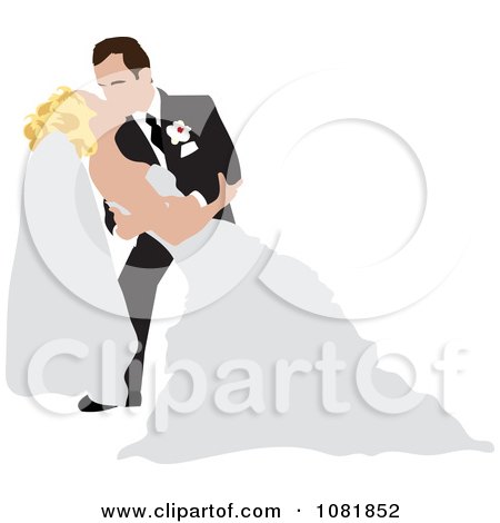 Clipart Romantic Groom Dipping And Kissing The Bride While Dancing - Royalty Free Illustration by Pams Clipart