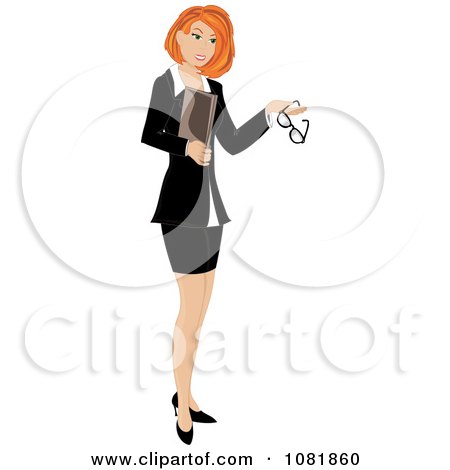Clipart Red Haired Businesswoman Or Realtor Holding A Folder And Glasses - Royalty Free Illustration by Pams Clipart