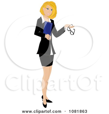 Clipart Blond Businesswoman Or Realtor Holding A Folder And Glasses - Royalty Free Illustration by Pams Clipart