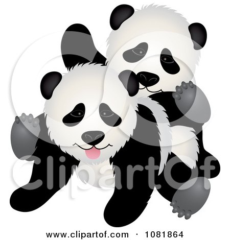 Clipart Two Playful Pandas - Royalty Free Vector Illustration by Pams Clipart