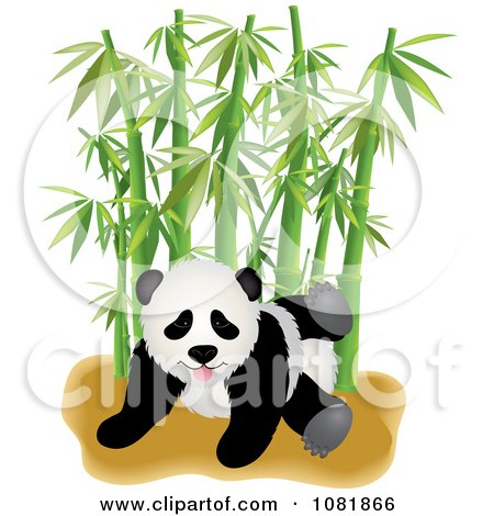 Clipart Cute Playful Panda With Bamboo - Royalty Free Vector Illustration by Pams Clipart
