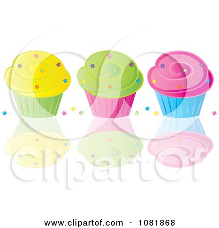 Clipart Yellow Green And Pink Frosted Cupcakes With Dots - Royalty Free Vector Illustration by Pams Clipart