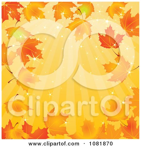 Clipart Autumn Background Of Sunshine Rays And Maple Leaves - Royalty Free Vector Illustration by Pushkin