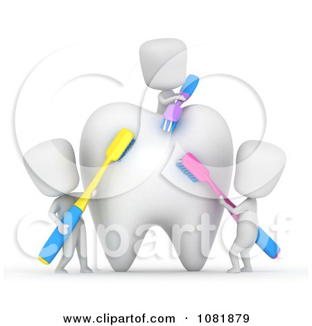 Clipart 3d Ivory Men Scrubbing A Tooth With Brushes - Royalty Free CGI Illustration by BNP Design Studio