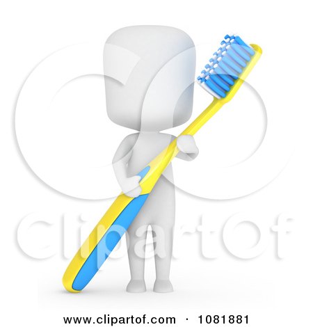 Clipart 3d Ivory Man Holding A Tooth Brush - Royalty Free CGI Illustration by BNP Design Studio