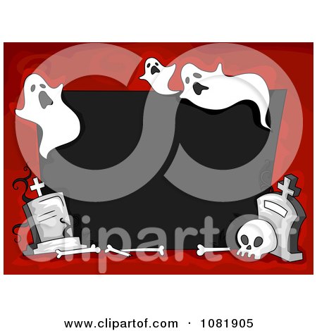 Clipart Black And Red Halloween Frame With Ghosts And Tombstones - Royalty Free Vector Illustration by BNP Design Studio