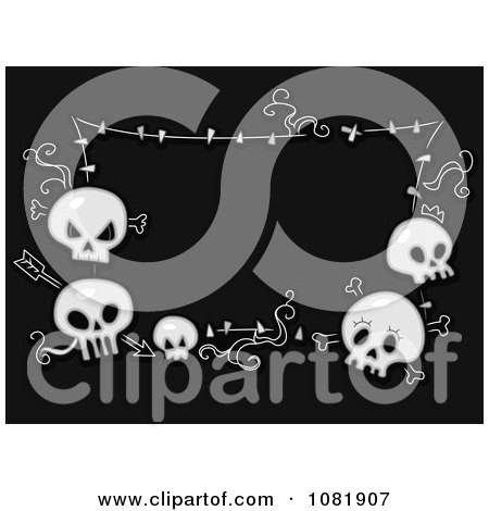 Clipart Black And White Halloween Frame Of Skulls - Royalty Free Vector Illustration by BNP Design Studio