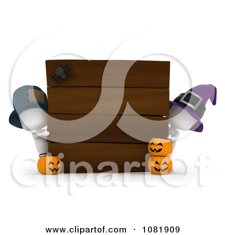 Clipart 3d Ivory People With A Blank Halloween Board - Royalty Free CGI Illustration by BNP Design Studio