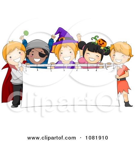 Clipart Halloween Kids Holding A Blank Banner - Royalty Free Vector Illustration by BNP Design Studio