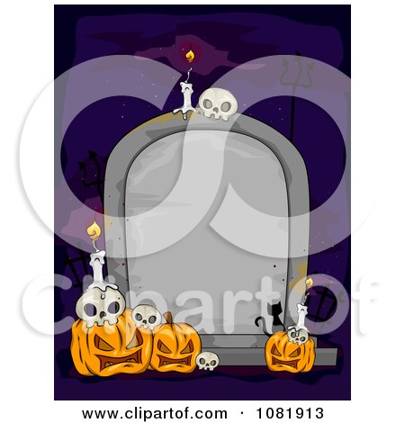 Clipart Blank Tombstone With Jackolanterns Skulls And Candles - Royalty Free Vector Illustration by BNP Design Studio