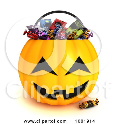 Clipart 3d Candy In A Halloween Jackolantern Basket - Royalty Free CGI Illustration by BNP Design Studio