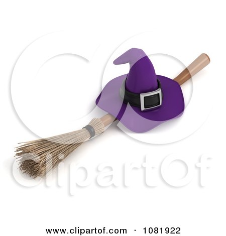 Clipart 3d Purple Witch Hat And Broomstick - Royalty Free CGI Illustration by BNP Design Studio