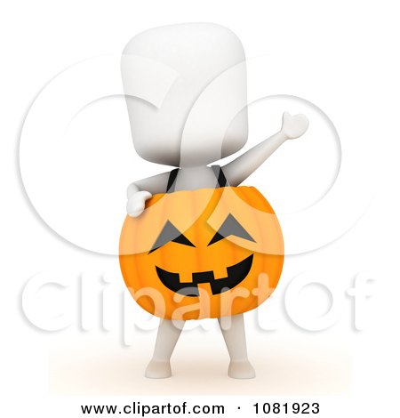 Clipart 3d Ivory Man In A Pumpkin Costume 1 - Royalty Free CGI Illustration by BNP Design Studio