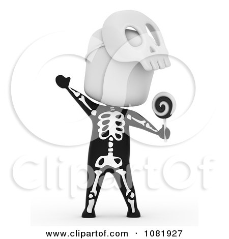 Clipart 3d Ivory Man Trick Or Treating In A Skeleton Costume - Royalty Free CGI Illustration by BNP Design Studio
