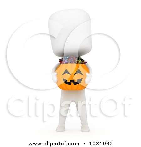 Clipart 3d Ivory Man Holding A Halloween Candy Pumpkin Basket - Royalty Free CGI Illustration by BNP Design Studio