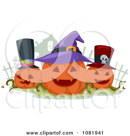 Clipart Three Jackolanterns Wearing Hats - Royalty Free Vector Illustration by BNP Design Studio