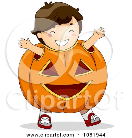Clipart Halloween Boy In A Jackolantern Costume - Royalty Free Vector Illustration by BNP Design Studio