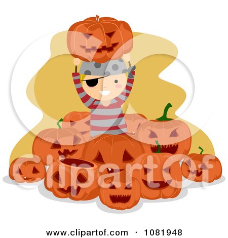 Clipart Pirate Halloween Boy Surrounded By Jackolanterns - Royalty Free Vector Illustration by BNP Design Studio