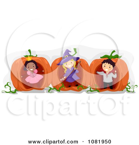 Clipart Halloween Kids Playing In Giant Pumpkins - Royalty Free Vector Illustration by BNP Design Studio