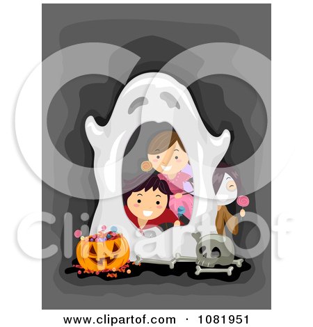 Clipart Halloween Kids Peeking Through A Ghost Frame - Royalty Free Vector Illustration by BNP Design Studio
