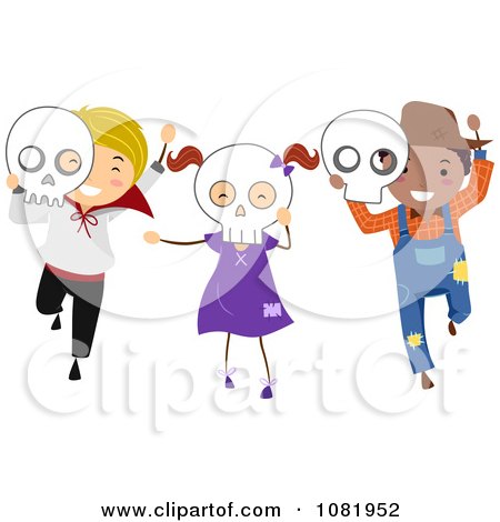 Clipart Halloween Kids With Skull Masks - Royalty Free Vector Illustration by BNP Design Studio
