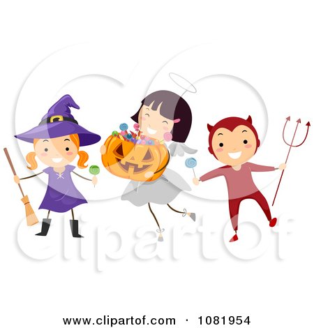 Clipart Witch Angel And Devil Halloween Kids - Royalty Free Vector Illustration by BNP Design Studio
