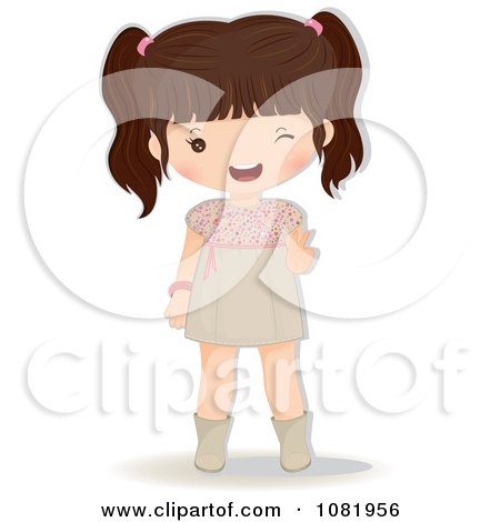 Clipart Brunette Girl Smiling And Winking - Royalty Free Vector Illustration by Melisende Vector