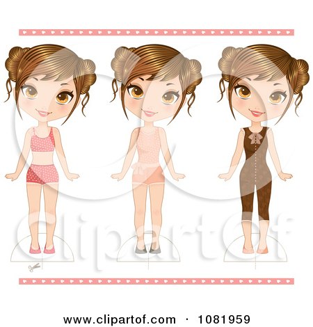 Clipart Three Girls In Different Clothes With Cut Out Guides - Royalty Free Vector Illustration by Melisende Vector