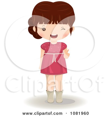 Clipart Brunette Girl In A Pink Dress Winking - Royalty Free Vector Illustration by Melisende Vector