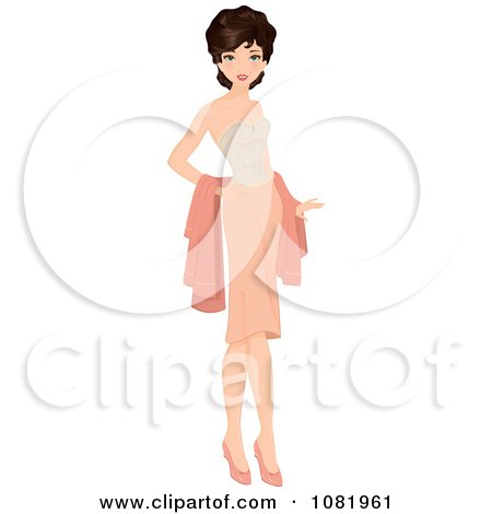 Clipart Beautiful Brunette Woman Dressed In Vintage Fashion - Royalty Free Vector Illustration by Melisende Vector