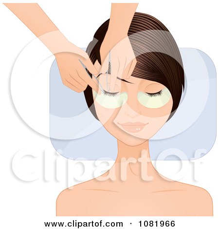 Clipart Young Woman With Collagen Eye Pads Getting Eyelash Extensions - Royalty Free Vector Illustration by Melisende Vector