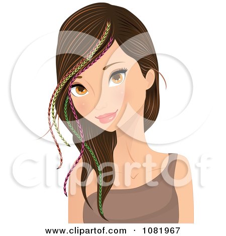 Clipart Young Woman Wearing Colorful Feather Hair Extensions - Royalty Free Vector Illustration by Melisende Vector