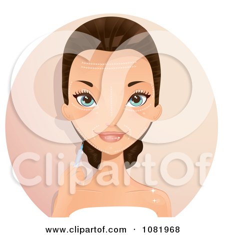 Clipart Woman Holding A Botox Syringe Needle With Areas Marked On Her Face - Royalty Free Vector Illustration by Melisende Vector