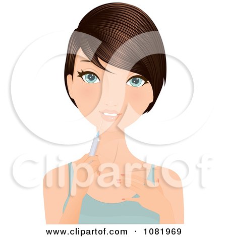 Clipart Young Brunette Woman Holding A Botox Syringe Needle - Royalty Free Vector Illustration by Melisende Vector
