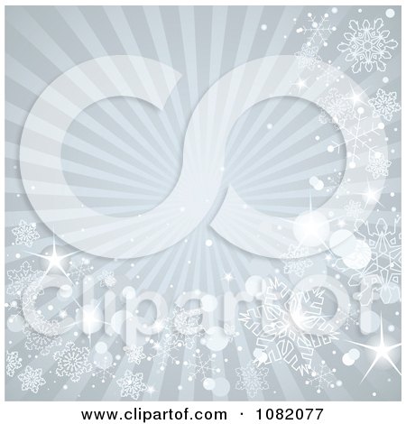 Clipart Gray Winter Ray Background With Snowflakes And Sparkles - Royalty Free Vector Illustration by Pushkin